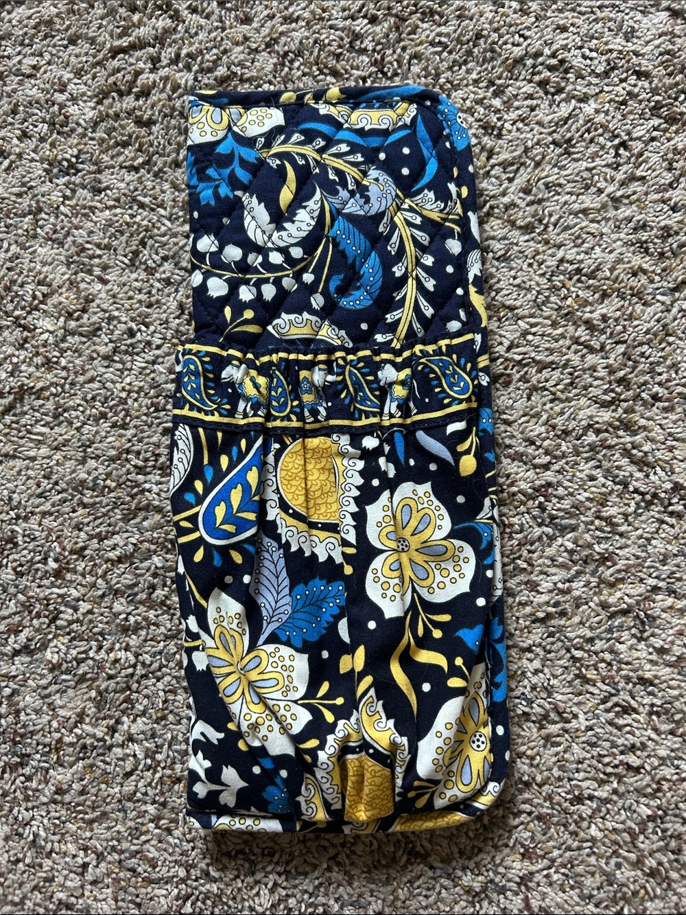 Vera Bradley Navy Blue, Yellow & White Floral Quilted Organizer Pouch